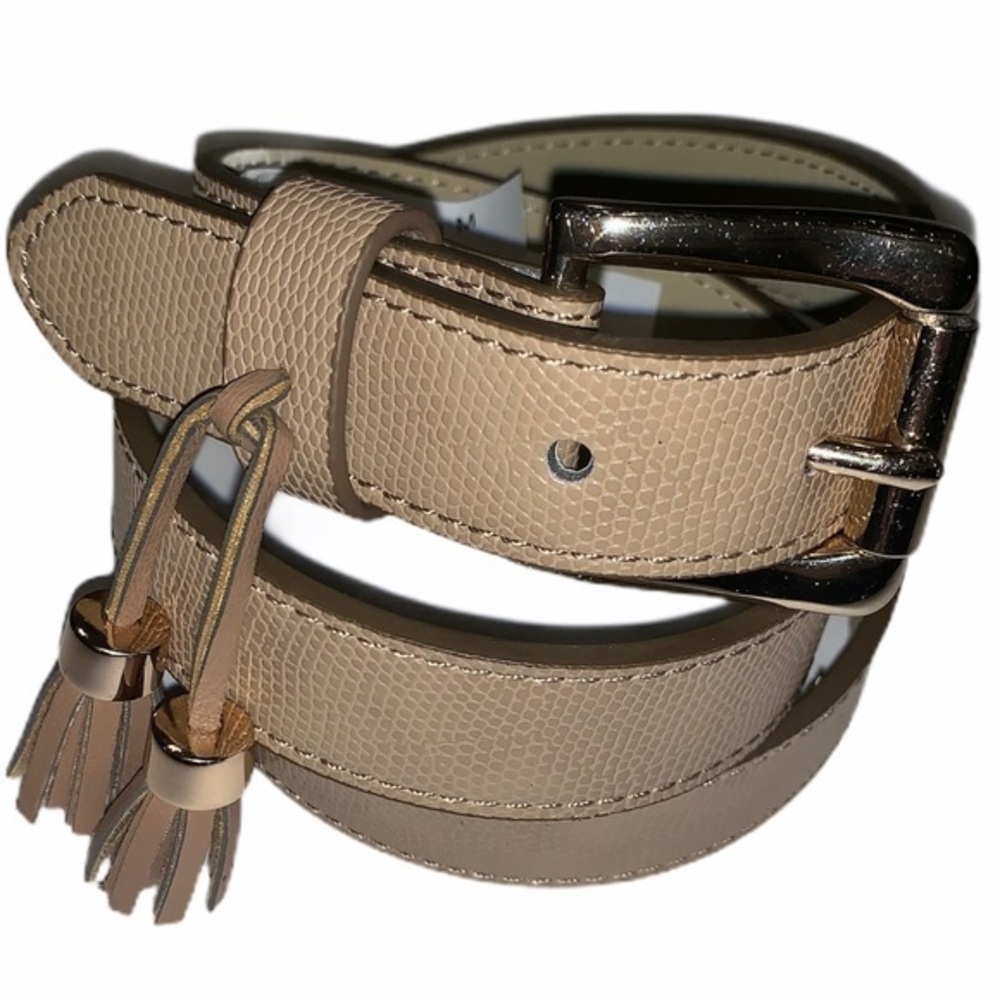 M tan faux snake skin belt silver buckle & tassels